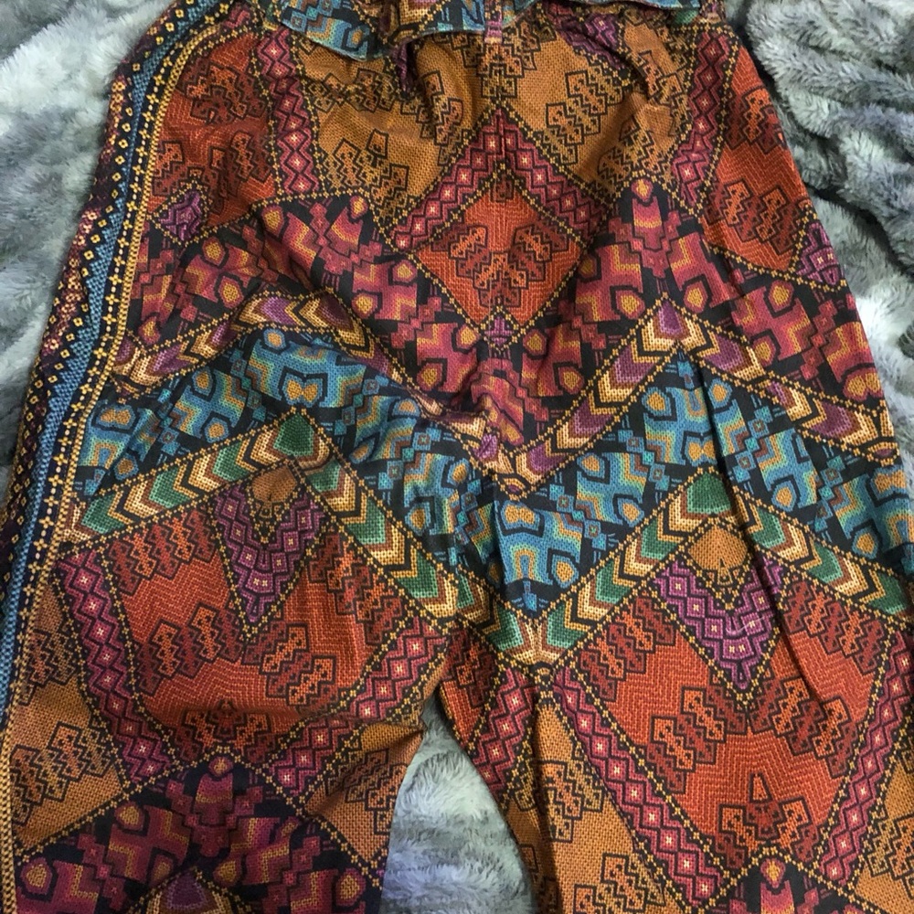 NWT Yawanawa Farm Rio Striped Paperbag Pants Large L Beaded Belt - Picture 2 of 5